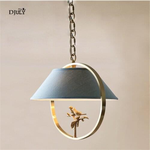 Nordic Copper Bird Pendant Lights Fabric Vintage Home Decor Kitchen Gold Hanging Lamp Led Dining Room Living Room Light Fixtures