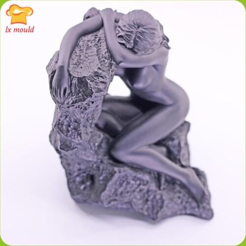 Body Leaning on Rock Shape Art Sculpture Mould Female DIY Resin Candle Silicone Mold
