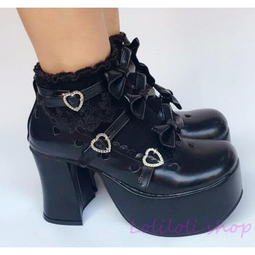 Princess Gothic lolita shoes Lolita Japanese design customized special shaped big size black matte bow tie bow high heel an2023