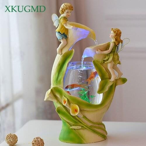Resin Flow Water Ornaments Small-scale Fish Tank Lovers Angel Sculpture Crafts Office Desktop Lucky Decorations Accessories
