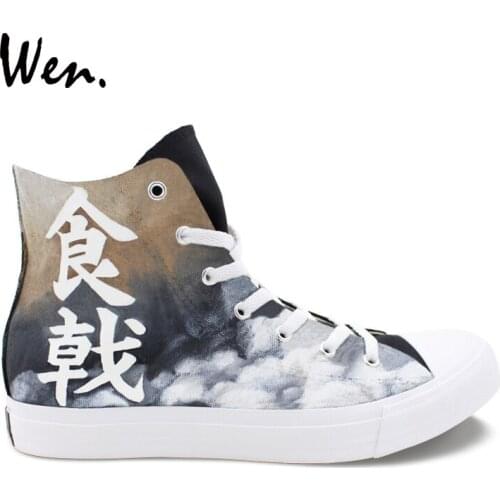 Wen Design Shokugeki no Soma Yukihira Souma Hand Painted Anime Shoes Men Black High Top Canvas Sneakers Women Athletic Shoes