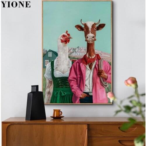 Funny Farm Animals Wall Art Canvas Paintings Colorful Abstract Sheep Horse Cattle Chicken Pig Posters Prints Pictures for Room
