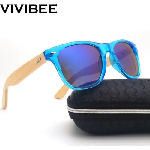 VIVIBEE Best Natural UV400 Retro Real Bamboo Transparent Men Sunglasses Woman Wood Classical Design Sun Glasses Shades