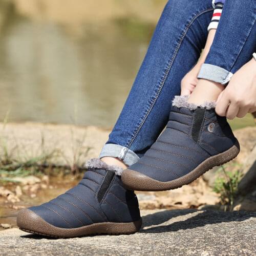 BIMUDUIYU Waterproof Mens Winter Boots Solid Color Fabric Slip-on Ankle Boots Keep Warm Furry Fashion Snow Boots Winter Shoes