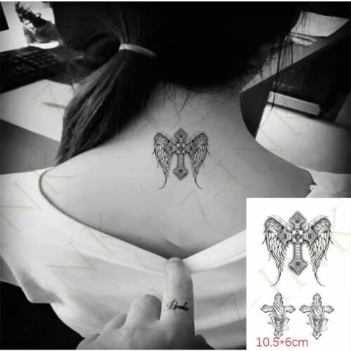 Waterproof Temporary Tattoo Sticker Wing Feather Cross Body Art Flash Tatoo Wrist Leg Neck Fake Tatto For Woman Men
