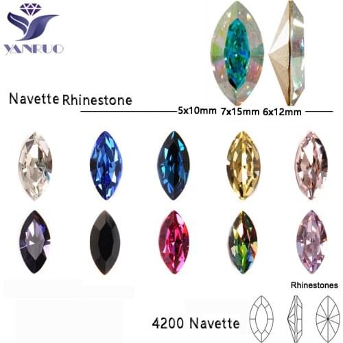 YANRUO 5x10mm 7x15mm Navette Nails Rhinestone Pointback Jewelry Making Colorful Stones For 3D Nail Art Garments Decoration
