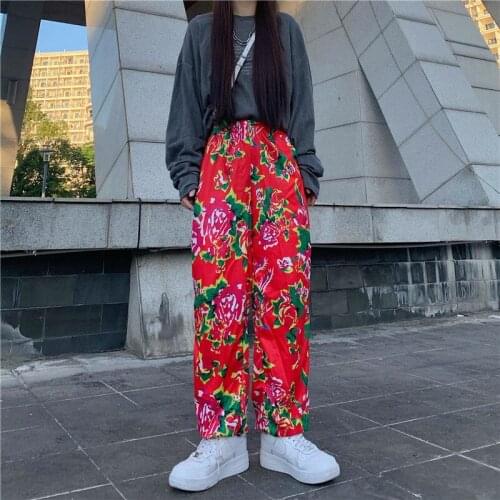 Women Pants Casual Peony Printed Winter Wear High Waist Northeast Big Flower Pants Spring Wear 2021 Pantalones De Mujer