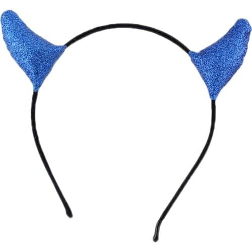 Womens Halloween Headband Glitter Sequins Devil Ox Horn Ears Hair Hoop Demon Cosplay Costume Masquerade Party Headpiece