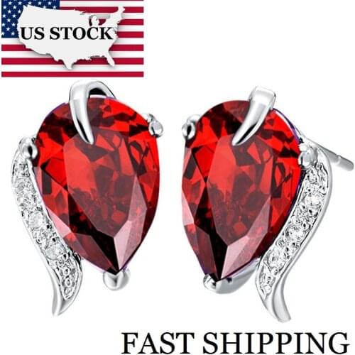 USA STOCK Uloveido Silver Color Stud Earrings for Women Earings Red Rhinestone Cubic Zirconia Brincos Wedding Earring Studs R502