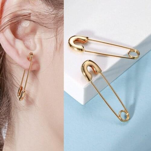 Fashion New Stainless Steel Safety Pin Earrings For Women Girlfriend Charm Stud Earrings