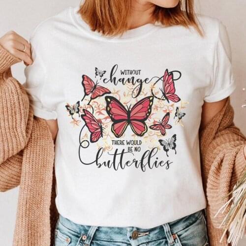 Women Butterfly Letters 90s Style Graphic Top Print Clothing 90s T Shirt Female Tee Ladies Fashion Short Sleeve Cartoon T-shirt