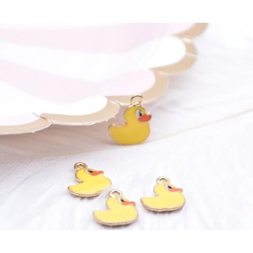 10pcs Enamel Little Yellow Duck Charms Pendants Cute Duck Dangle For Bracelet Earring Fashion Jewelry DIY Material Golden Base