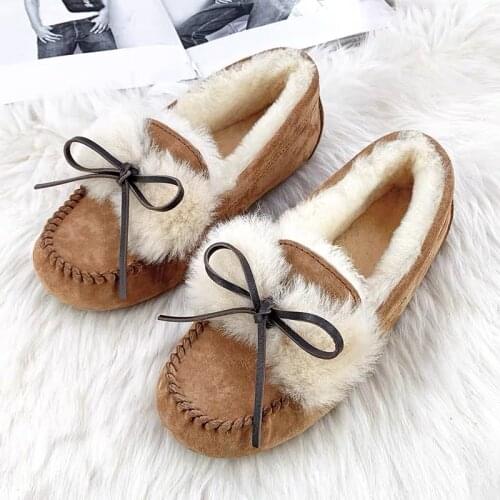 100% Genuine Leather waterproof women flat shoes comfortable winter warm natural fur snow shoes fashion non-slip women shoes