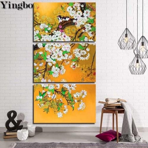 3 pcs set Diamond Embroidery Flowers and birds 5D DIY Diamond Painting Diamond Mosaic needlework 3d picture living room decor