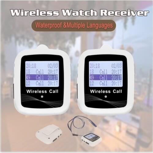 Wireless Paging System Waiter Call 2 Watches Receiver Service Big Screen White Black For Fast Food Restaurant Hotel