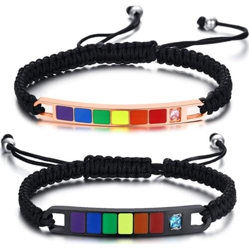 Friendship string rope couples Bracelets for women men rose gold color Rainbow gemstones diamond Birthday gift jewelry accessory