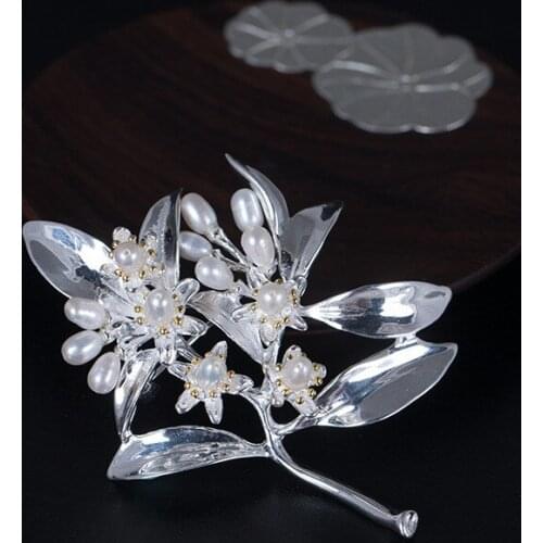 925 Sterling Silver Brooch Pearl Flower Suit Collar Pin Women Full Dress Accessories Jewelry Brooches Elegant Pins Luxury Gifts