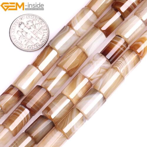 Gem-inside Natural Tube Cylinder Columnar Faceted Column Botawana Agates Beads For Jewelry Making DIY Strand 15inches