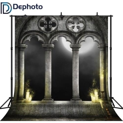 Dephoto Photography Backdrops Ancient Building Candle Halloween Theme Photo Studio Props Horizontal Photography Background
