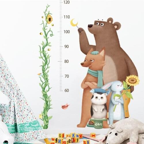 Childs Height Measurement Cartoon Animal Wall Stickers Bear Rabbit PVC Wall Stickers Kindergarten Childrens Room Decoration