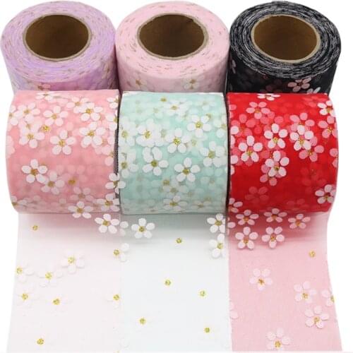 6cm*25yards Small Daisies Tulle Rolls Tape for DIY Handmade Bowknot and Wedding Decor Party Supplies Baby Shower Tutu Skirt
