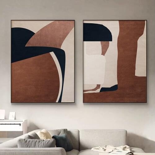 Modern colour blocks Canvas Painting Abstract Posters and Prints brown red Wall Art Pictures for Living Room Bedroom Home Decor