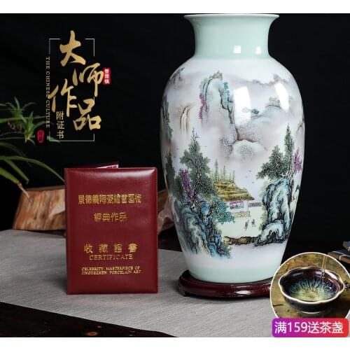 Hand-Painted Ceramic Vase Decoration Jingdezhen Living Room Flower Arrangement Home Chinese Decoration Landscape Floor Crafts