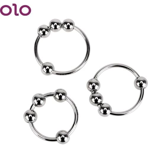 OLO Penis Ring Stainless Steel Cock Ring Male Chastity Device Delay Ejaculation Foreskin Penis Sleeve Sex toys for Men