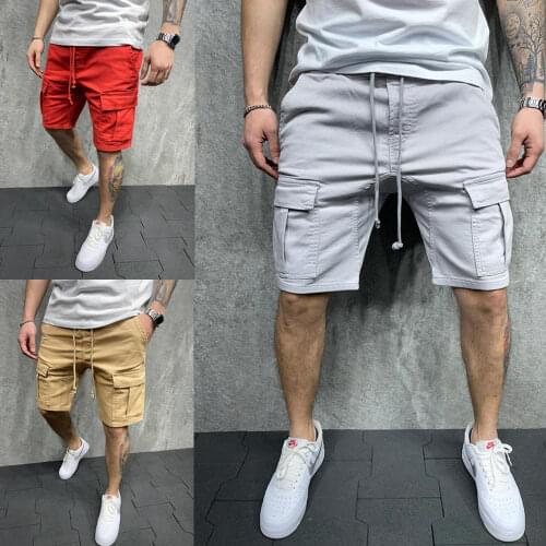 PROWOW summer multi-pocket overalls shorts mens outdoor running fitness sports five-point pants tether casual pants