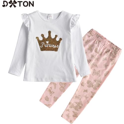 DXTON Kids Girls Clothing Sets Winter Baby Girls Clothes Long Sleeve T-Shirt and Butterfly Trousers 2Pcs Children Clothes Suits