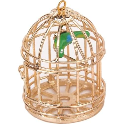 Gold Paint Metal Bird Cage With Bird Birdcage Dollhouse Miniature 1:12 Scale