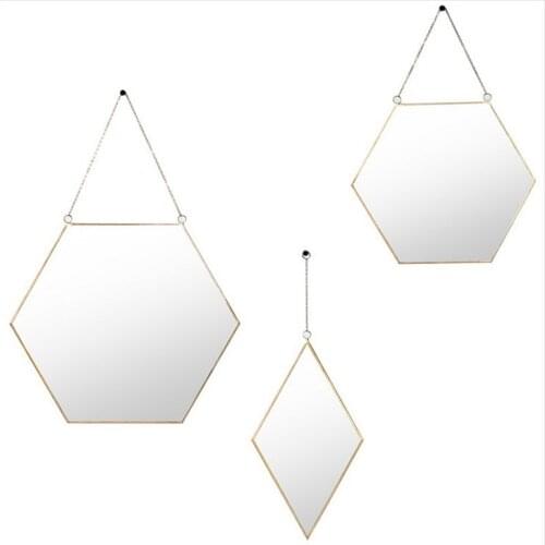 Nordic Metal Bathroom Mirror Iron Gold Dressing Mirror Wall Hanging Wall Mirror with Hanging Strap for Washrooms, Living Room