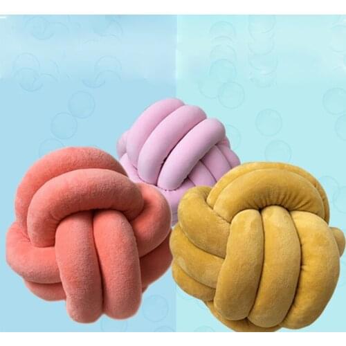 Cute Soft Pillow European style Simple Plush Knotted Pillow Fashion Padded Cotton Woven Childrens Room Decoration Round Cushion