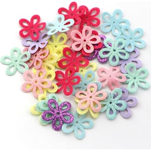 50/100Pcs Mix Color Glitter Mini Flowers Patches Appliqued DIY Craft Supplie Scrapbooking Decor Kids Headwear Accessories