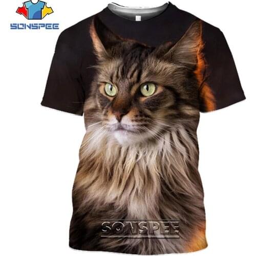 SONSPEE 3D Print Animal Maine Coon Longhair Cat Mens T-shirts Harajuku Casual Fitness Cool Streetwear Women Man Tees Tops Shirt