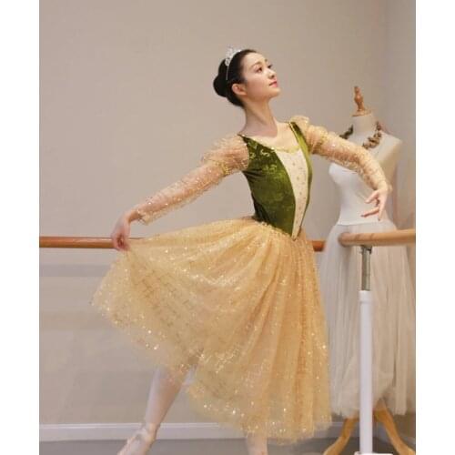 White Velvet Bodice with Long Puff Sleeves Romantic Ballet Tutu for Child & Adult Ballerina Stage Show Costumes Dancewear 18036