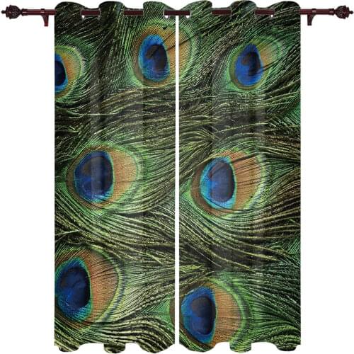 Peacock Feather Green Valance Window Curtains For Living Room Bedroom Kitchen Home Luxury Youth Room Treatment Window Curtains