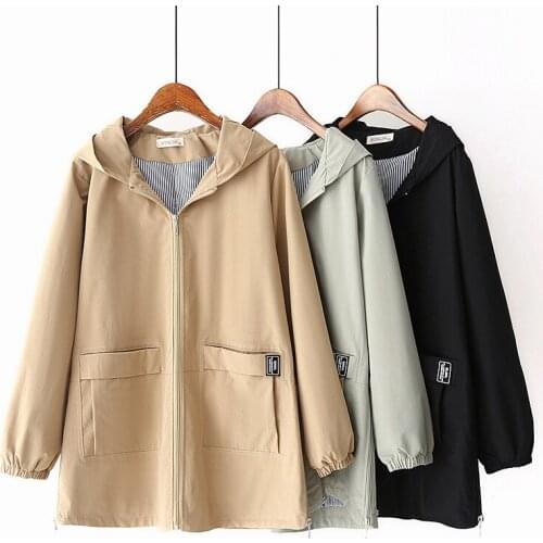 NEW Autumn Spring Plus Size Trench Coat Woman Outerwear Fashion Loose Hooded Windbreaker Ladies Korean Casual Simple Coat Women