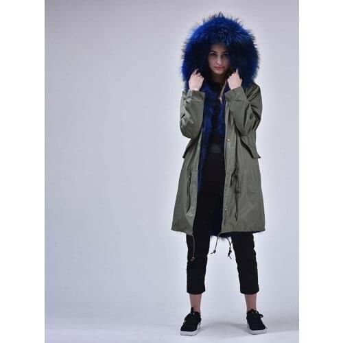 Fluffy High Quality Coat Parka Fashion Warm Coat Winter Womens Raccoon Fur Lined Jacket