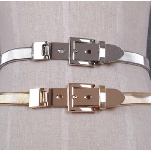 Women Gold And Silver Full Metal Elastic Chain Belt Metal Pin Clasp Buckle Waistband 2021 Fashion Belts
