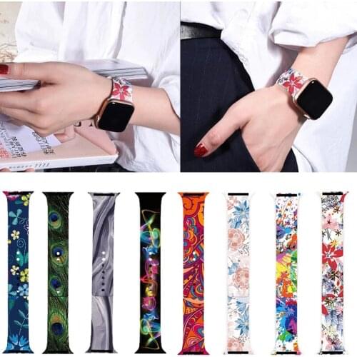 Printed Silicone Watch Strap for Apple Watch Series 6 SE 5 4 3 2 1 Rubber Wristband Bracelet Strap for IWatch 44/42/40/38mm Loop