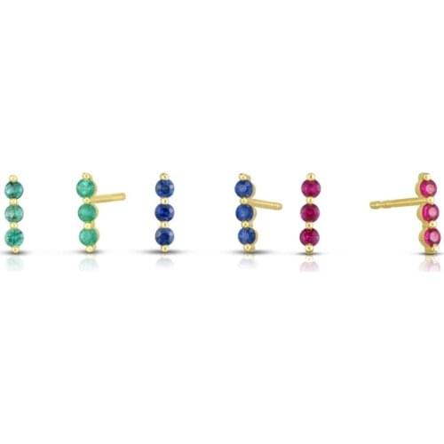 2021 new Small girl women stud earring three stone colorful cz bar stud simple minimal multi piercing ear bone earrings
