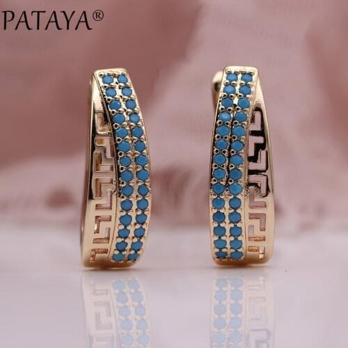 PATAYA New Fashion 585 Rose Gold Blue Natural Zircon Dangle Earrings Women Irregular Earring Hollow Fine Multicolor Cute Jewelry