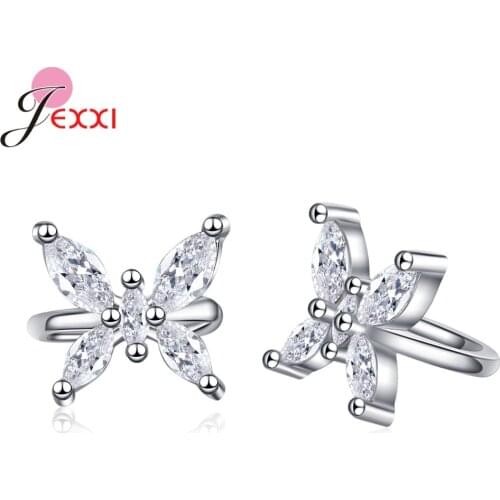 Flying Butterfly Earring Clips Clear CZ Shiny Elegant Ear Cuff 925 Sterling Silver Wedding Engagement Jewelry Accessories