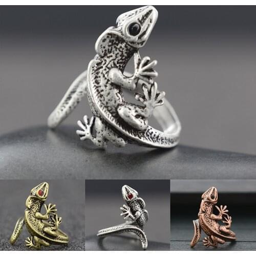 Vintage Silver Color Crystal Eye Lizard Rings For Women Retro Adjustable Animal Couple Ring Men Love Kids Boho Jewelry Ring Gift