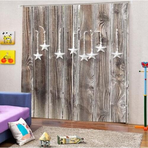 Custom any size Modern Rustic Vintage Wooden Board White Pentagram Curtains For Living room Bedroom Blackout Drapes Indoor Sets