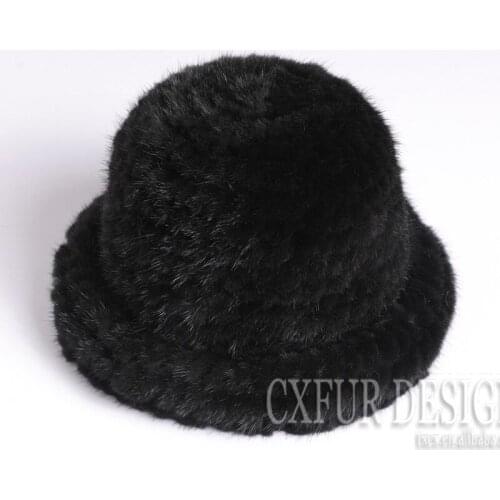 CX-C-144C Warm Fashion Girls Real Fur Winter Hats Knitted Beanies Womens Natural Mink Fur Hat