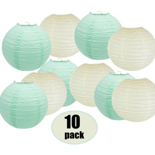10 Pcs Per Set Beige and Mint Green Chinese Paper Lantern lampion de mariage Wedding boule papier Party Diy Hanging Decoration
