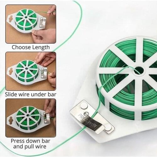 100M Green Coated Garden Plant Ties with Cutter for Gardening Organization Plant Twist Tie Gardening Vegetable Grafting Fixer
