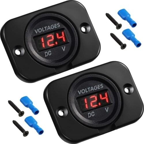 Big deal 2 Pieces DC12V-24V Waterproof Car Voltmeter with LED Digital Display and Mounting Plate, Round Voltage Meter (Red Light
